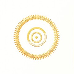 A symmetrical, ornate golden mandala design with intricate details arranged in concentric circles on a white background.