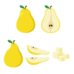 Yellow pear cartoon set. Fruit illustration. Can be used for wallpaper, kitchen element and sticker
