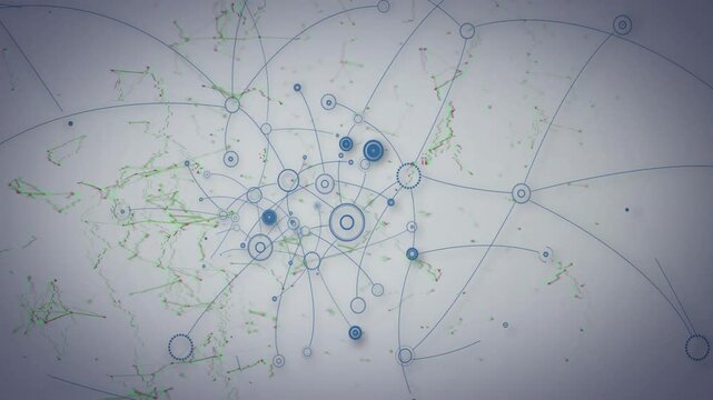 Single blue point appearing triggers abstract network forming and expanding showing network growth