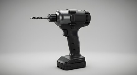 Fototapeta premium Modern Black Cordless Impact Driver Drill with Drill Bit - Power Tool Stock Photo