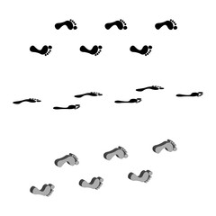 Shoe print icon. Random footprint pattern. Black sole symbol. Vector scattered shape.