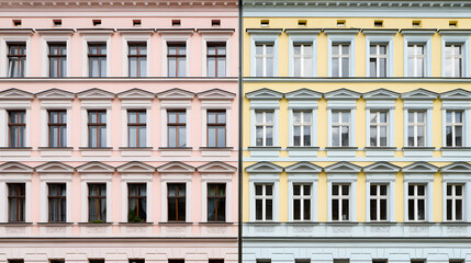 Naklejka premium Pastel-toned building with clean lines, a minimalist urban view. Serene simplicity in soft daylight.