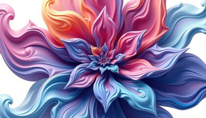 A vivid and colorful abstract flower with intricate petal details and a dynamic design
