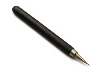 Black precision drafting compass with metal point, lying flat on clean surface, useful for architectural drawing and technical sketching