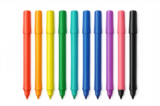 Set of colorful markers isolated on transparent background, adding a pop of color to creative projects