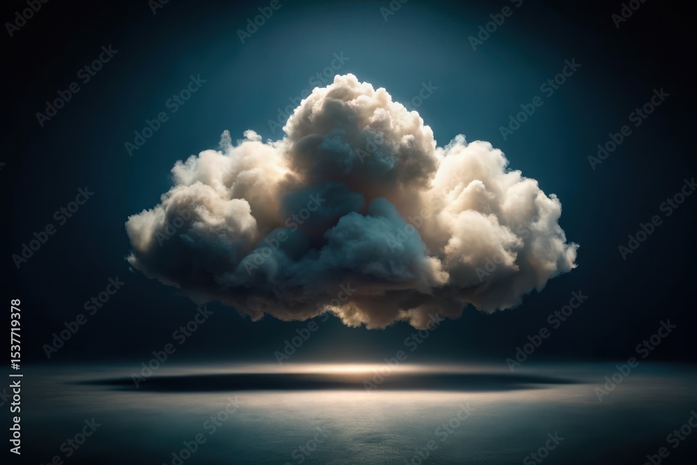 Canvas Prints a single illuminated cumulus cloud formation hovering above a dark, still plane