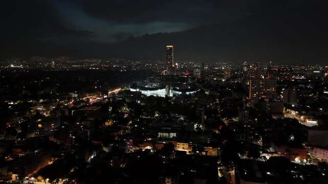 Drone footage of Mexico City at night