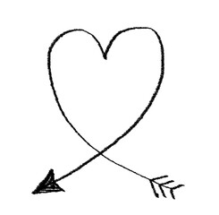 Heart arrow grunge vector icon. Doodle arrow heart hand drawn chalk illustration.