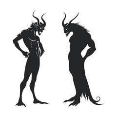 Fototapeta premium Confronting Demon Monsters Silhouettes