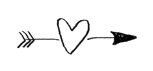 Heart arrow grunge vector icon. Doodle arrow heart hand drawn chalk illustration.