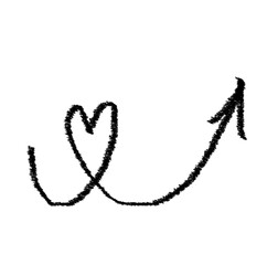 Heart arrow grunge vector icon. Doodle arrow heart hand drawn chalk illustration.