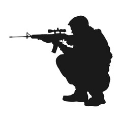 Soldier Kneeling and Aiming Rifle Silhouette