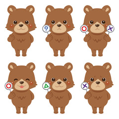 ○×△の札を持ったクマのキャラクターイラストセット
