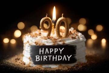 90th Birthday Cake  Golden Candles  Festive Dessert