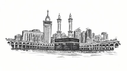 Obraz premium Hand drawn sketch of the grand mosque.