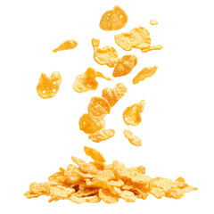 Cornflakes falling onto a pile delicious breakfast cereal
