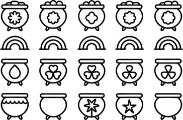 St patricks day cauldron with coins icon set isolated on transparent background