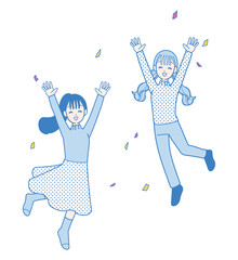 ジャンプして喜ぶ元気な女性のイラスト