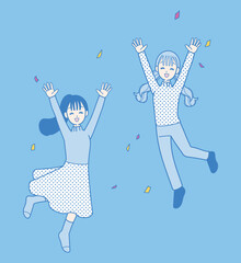 ジャンプして喜ぶ元気な女性のイラスト