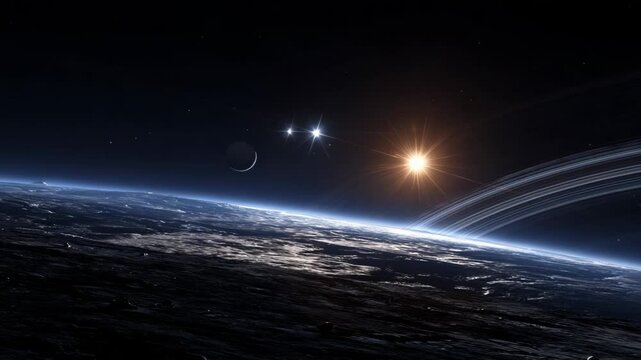 Planetary rings stars and celestial body in deep space - Powered by Adobe