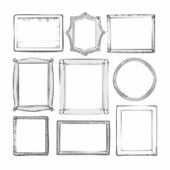 Collection of hand-drawn picture frames in various shapes and vintage style designs