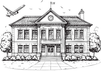 Fototapeta premium Vintage Style School or Courthouse Illustration