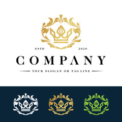 gold leaf crown concept logo design vector template