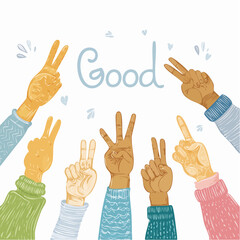 Fototapeta premium Diverse hands gesturing the word 