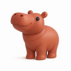 Cute Brown Cartoon Hippopotamus Figurine 3D Rendering