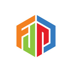 letter FJP hexagon concept logo design vector