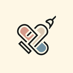 Abstract medical logo combining a heart shape with pills and a syringe, symbolizing health, care, and well-being.