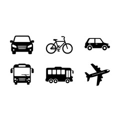Fototapeta premium Transportation vehicle icons set car bike bus airplane travel transport public private personal vector art