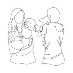 Minimal continuous line art of two people holding dogs, front and back view. Pet owner affection, love for animals, simple and clean outline style, isolated on transparent background