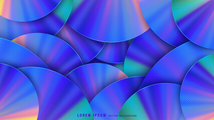 Geometric abstract background featuring overlapping circles, smooth gradient transitions, and halftone dot textures in vivid blue, purple, and pink