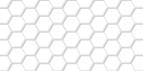 Seamless pattern with hexagon. White Hexagonal structure futuristic white background. Embossed Hexagon. Hexagonal honeycomb pattern background with space for text. Abstract Technology, Futuristic.	