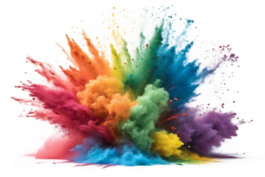 Vibrant Rainbow Colored Powder Explosion Cloud Burst A I P N G isolated on a transparent background colors - Powered by Adobe