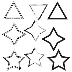 Abstract star outlines. Diverse polygon icons. Hollow triangle shapes. Vector geometric set