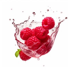 Fresh raspberry in water splash