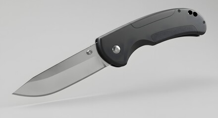 Sleek Black Folding Knife with Silver Blade - Stock Photo