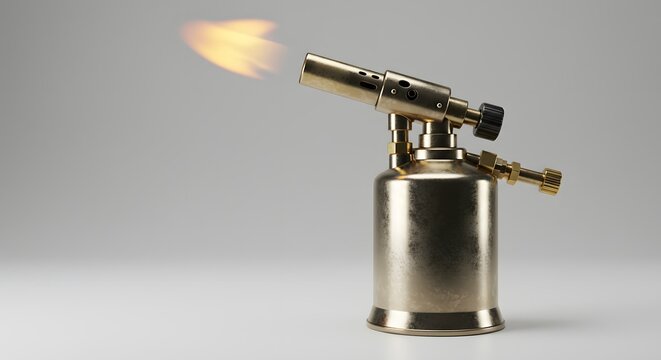 Fototapeta Vintage Brass Blowtorch with Flame - High-Quality 3D Render
