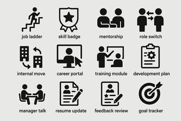 Business icons for career development and employee growth strategies