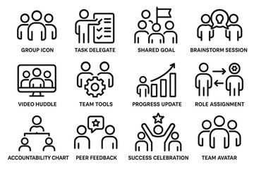 Teamwork icons: collaboration, progress, and success symbols