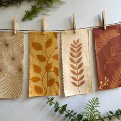 Eco-Friendly Fabric Prints: Botanical Designs & Earthy Tones on transparent background