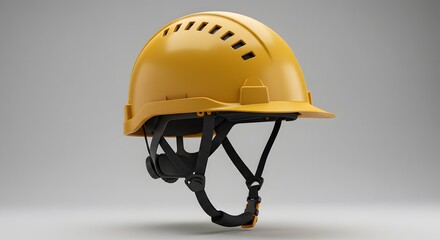 Yellow Safety Helmet with Chin Strap - Construction Hard Hat 3D Render
