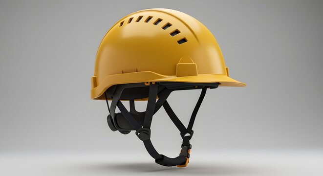 Fototapeta Yellow Safety Helmet with Chin Strap - Construction Hard Hat 3D Render