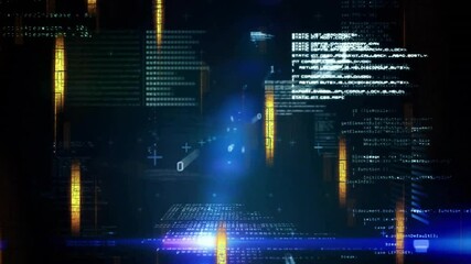 Blue pulse starting code drifting, bars shifting, prisms passing, beam lighting for data analytics - Powered by Adobe