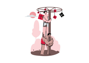 Climbing Greasy Pole Illustration, Indonesia Independence Day Illustration