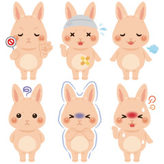 様々な状態のウサギのキャラクターイラストセット
