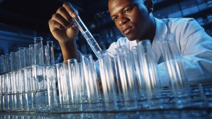 Scientist Examining Test Tubes in Laboratory