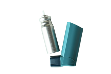 Asthma inhaler and spacer isolated on white, isolated on white, PNG